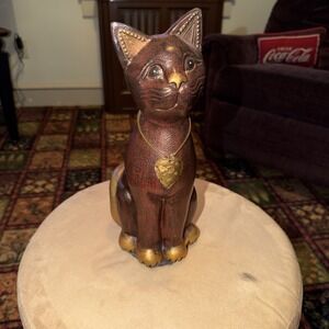 Vintage Black & Tan Cat Shelf Sitter 12" Folk Art
